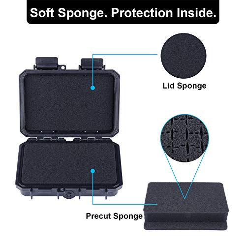 Lykus HC-1410 Mini Hard Case Dry Box with Foam Insert, Interior Size 5.51x3.54x1.46 inch, IP66 Splash-Proof, Suitable for cellphone, keys, cards, and small items - color: Black, size: HC-1410