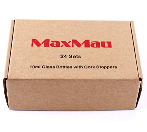 MaxMau 24PCS 10ml Glass Bottles Mini Vials with Cork Stoppers for DIY Decor