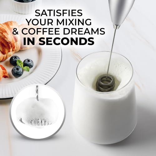 Zulay Kitchen Powerful Milk Frother Wand With Duracell Batteries - Ultra Fast Handheld Drink Mixer - Electric Whisk Foam Maker for Coffee, Lattes, Cappuccino & Matcha - Triple Whisk - Luminous Silver - color: 08 - Alpha Silver, size: Triple Whisk + Batter