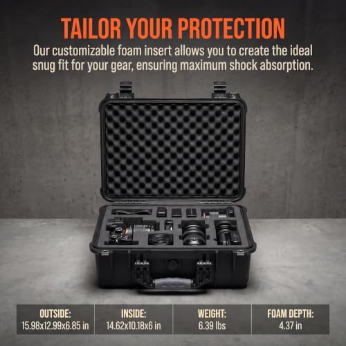 MEIJIA All Weather IP67 Waterproof Hard Camera Case,Hard Protective Case,Hard Case with Customizable Foam,Fit Use of Drones,Camera,Equipments,Pistols(Black,15.98x12.99x6.85inches) - color: Black, size: 15.98x12.99x6.85inches