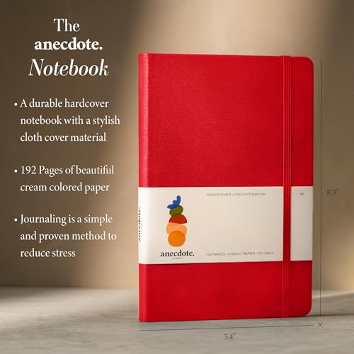 Anecdote Lined Journal Notebook,192 Pages, A5 size: 8.3" x 5.4"| Hardcover - color: Red, size: 8.3" x 5.4"