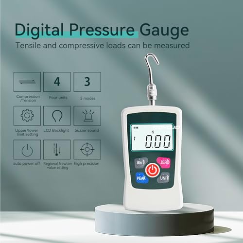 GOYOJO Digital Force Gauge High-Precision Push-Pull Meter for Tension & Compression Testing Units (N, kg, lb, oz) Real-Time/Peak/First Peak Modes Ideal for Quality Control & Material Testing (300N) - color: Green