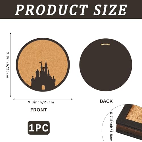 CRASPIRE Castle Pin Cork Board Round Framed Bulletin Display Badge 9.8x9.8 Wood Purple Decorative Corkboard Wall Mounted Memory Brooch Lapel Holder Storage for Home Room School Classroom Party - style: Round Castle