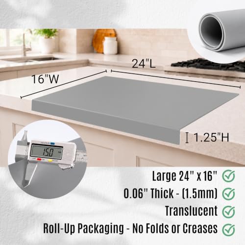 Silicone Mat for Kitchen Counter with "Edge Protection" – Quartz Countertop Protector Mats – Silicone Heat Resistant Mat – No Folds or Wrinkles – 1.5mm Thick, 24"x16", Gray - color: Gray, size: 24"L x 16"W