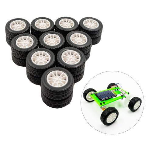 20PCS Small Toy Car Wheel 25mm Model Car Mini Rubber Tire Wheels with 10PCS Shaft Round Rod Axles for DIY Model Toy RC Car Truck Robot Building Accessories (White 2x25mm) - style: White 2x25mm