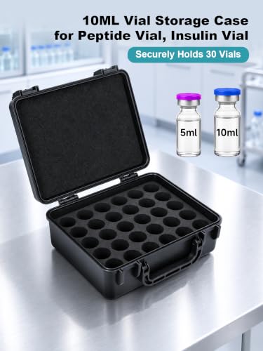 10ml Vial Storage Case 30 Slots, Peptide Case for Fridge Hard Shell - color: 30-shots×10ml (Black)