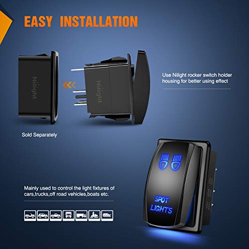 Nilight 5Pin SPOT Lights Rocker Switch Laser Etched Toggle SPST - size: SPOT LIGHTS