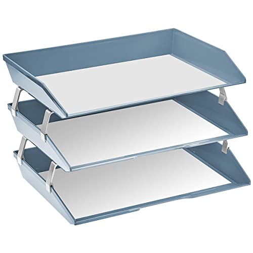Acrimet Facility 3 Tier Letter Tray, Side Load, Letter Size/A4, Desktop File Organizer, Plastic (Solid Blue Color)