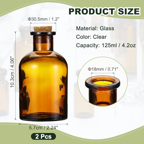 PATIKIL 2Pcs 125ml Glass Reagent Bottle, Narrow Mouth Bottle, Brown(4.2oz) - size: 125ml