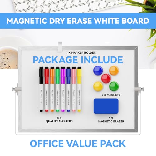 Dry Erase White Board, Cazeyoo Magnetic Desktop Whiteboard 11 x 14inch with Stand, 8 Markers, 4 Magnets and 1 Eraser, Portable Double-Sided White Board for Kids Drawing, Office, Home, School - color: Metal, size: 11x14Inch