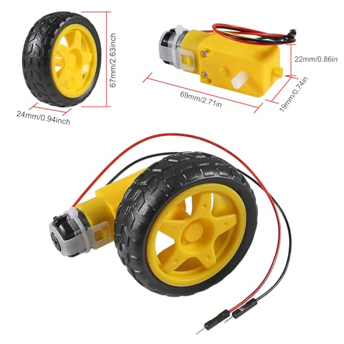 2 Set TT Motor with Leads, DC 3-6V Gearbox Motor Dual Shaft 200RPM Ratio 1:48 Motor with Tire Wheel Kit + 1pcs L298N Motor Drive Controller Board for Arduino DIY Smart Car Robot - style: Set