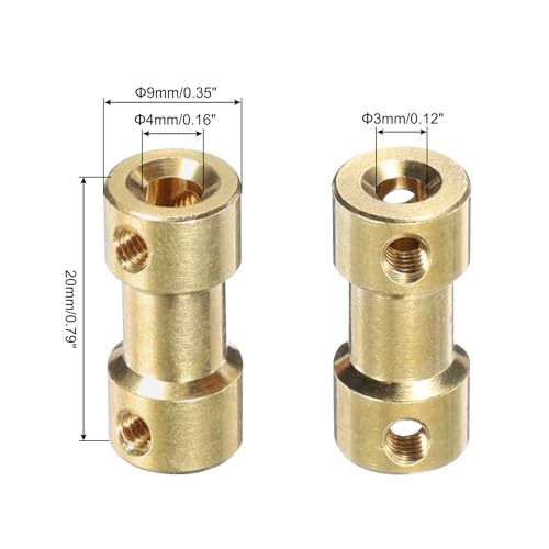 MECCANIXITY 2 Pcs 3mm to 4mm Brass Shaft Coupling Joint Connector with Screws and Hex Wrench Flexible Motor Shaft Coupler for Car Wheels Tires Shaft Motor - size: 3mm to 4mm