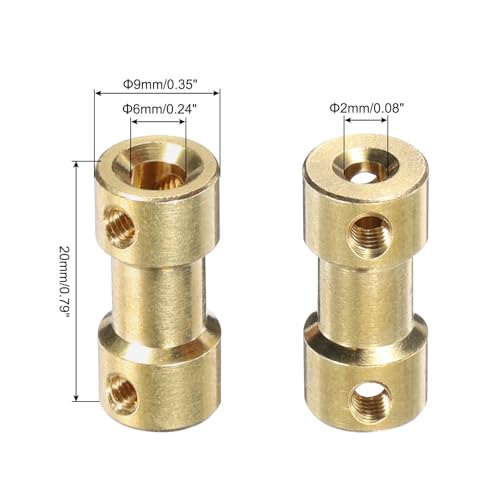 MECCANIXITY 2 Pcs 2mm to 6mm Brass Shaft Coupling Joint Connector with Screws and Hex Wrench Flexible Motor Shaft Coupler for Car Wheels Tires Shaft Motor - size: 2mm to 6mm