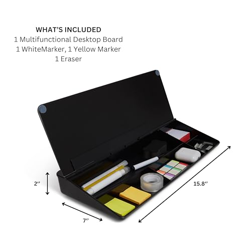 GAROOD Desktop Dry Erase Board with Storage Black Color Dry Erase Board Desk Board Glass Desktop Board with Stand Home Office Desk Organizer Phone Holder 15.8X7X2 inches - color: Black