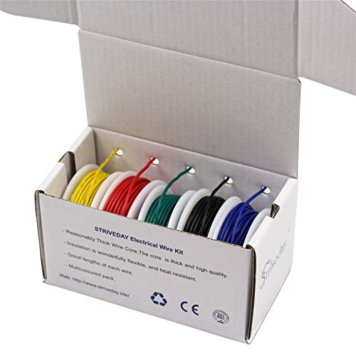 28 AWG Tinned Copper Wire Kit - 5Colors 33 Ft Each (165 Ft Total) Flexible, Heat Resistant Hook Up Wire for Circuit Board, Prototyping, Model Building, Automotive (300V) - color: Box-1, size: 28AWG