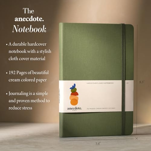 Anecdote Lined Journal Notebook,192 Pages, A5 size: 8.3" x 5.4"| Hardcover - color: Olive Green, size: 8.3" x 5.4"