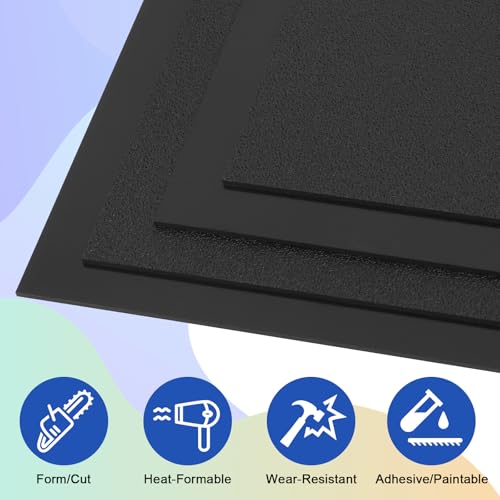 4Pack Black Thin ABS Plastic Sheet 8" x 12" x 1/16" Thick Black Rigid Thermoplastic Sheet (Upgrade Surface) 1.5MM Flexible High Tensile ABS Moldable Plastic Panel for Crafts, DIY, Signs - color: Black, size: 8" x 12" x 1/16"