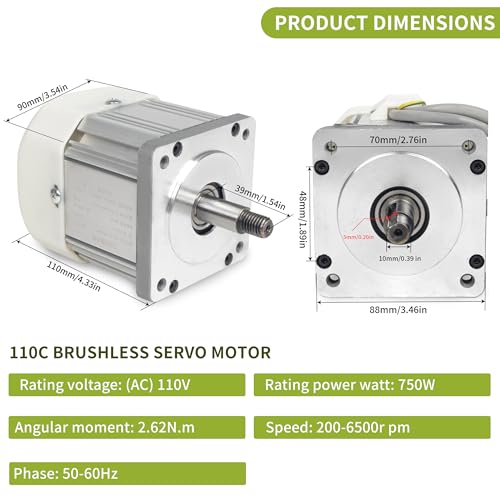 RATTMMOTOR 750W 110V Permanent Magnet Brushless Servo Motor 6500rpm