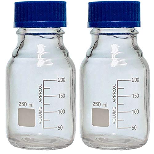 Karter Scientific 250ml Glass Round Media Storage Bottles with GL45 Screw Cap, Borosilicate Glass, 251L3 (Pack of 2) - color: Pack of 2, size: 250ml