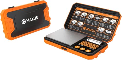 MAXUS Pocket Scale, 200g x 0.01g, with 50g Calibration Weight and USB Cable - color: Orange