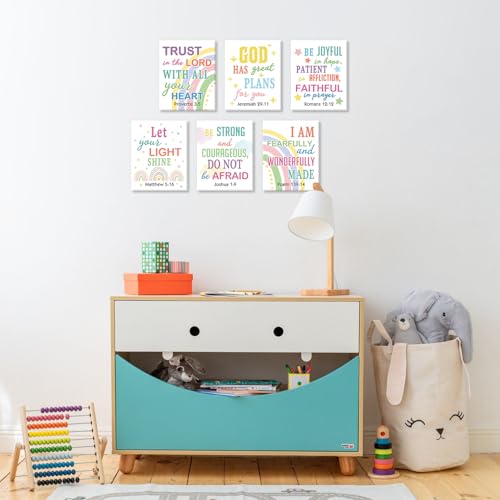 CHDITB Bible Verse Framed Canvas Wall Art, Scripture Typography Artwork, Rainbow Christian Wall Decor, Inspirational Bible Quote Poster, Boho Faith Art Prints For Kids Room Nursery Decor 8”X10”X6 - color: Scripture, size: 8x10 inches