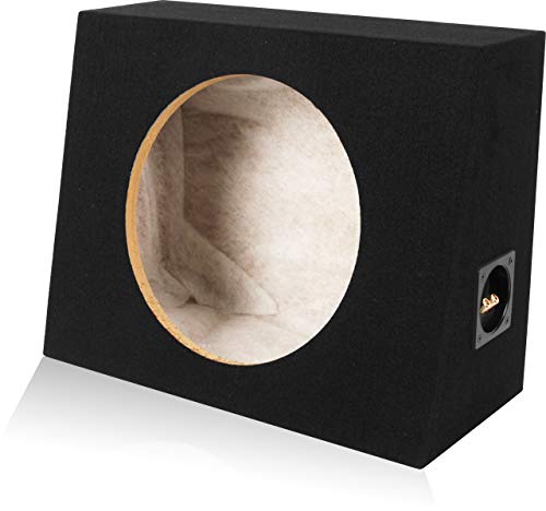 Belva 1TRUCK12 Single 12" Angled Truck or Hatchback Subwoofer Box Enclosure – CARB Compliant 5/8" MDF Shallow Sub Box with Polyfil, 0.75 CuFt Air Space, Black Carpeted Finish
