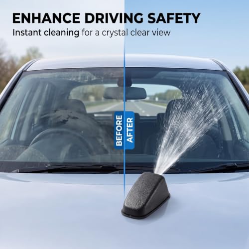 2 PCS Car Front Windshield Washer Nozzles, 360°Windshield Wiper Fluid Sprayer Jet Nozzle Replacement Kit, Durable ABS Automotive Exterior Accessories, Universal for Most Vehicles (Black)