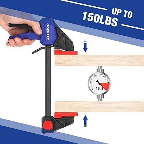 WORKPRO 6-Pack Bar Clamps for Woodworking, 6" (4) & 12" (2) F Clamps, Blue - color: Blue, size: 6-Pack 6" and 12" Bar Clamps