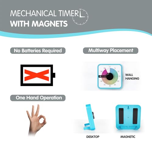 TWENTY5 SEVEN 7.5-Inch Visual Timer, Battery-Free 60-Minute Countdown Clock - color: Sky Blue/Colorful