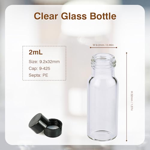 ALWSCI 1/2 Dram Glass Vials, Small Liquid Sample Vial, 2 ml Borosilicate Glass Empty Vials with Caps, 9-425 Black Closed Top Screw Caps with PE Liner, Pack of 100 - size: 2ML