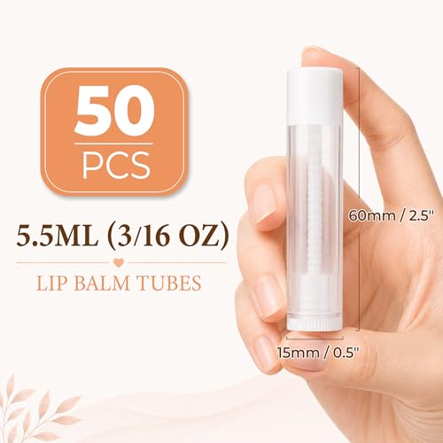 LotFancy 50PCS 5.5ml (3/16 Oz) Empty Lip Balm tubes, White Caps - color: White Cap