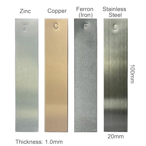 Metal Electrodes Strips 4 Piece Set, Copper,Zinc,Iron & Stainless Steel Marked with the Symbol for Electrochemical Experiments - size: Copper/Zinc/Iron/Stainless Steel