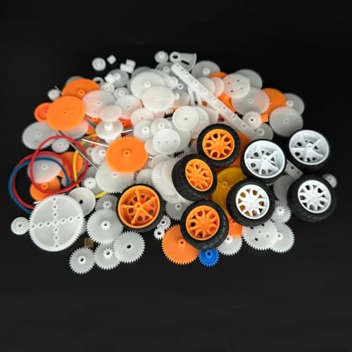 174PCS Plastic Gear Set Single Gear Spindle Gear Small Motor Gear for DC Motor RC Car Truck Robot DIY Model Toy Gear Replacement Module 0.5 Gears Axle Tire Gear Belt Bushings Rack DIY Set (174)