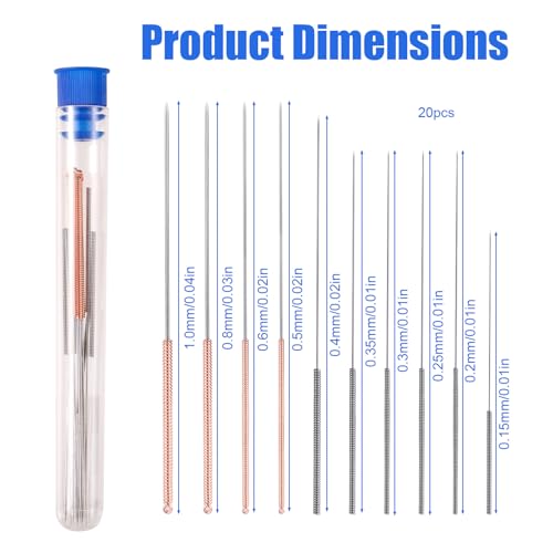 3D Printer Nozzle Cleaning Kit, 20pcs 10 Sizes Stainless Steel Nozzle Cleaner Needles Set for 3D Printer Filament Parts Accessories Unclog Tools (0.15/0.2/0.25/0.3/0.35/0.4/0.5/0.6/0.8/1.0mm)