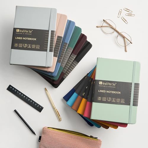 &And Per Se Lined Notebooks Bulk 5-Pack, A5 Hardcover Journal, 160 Pages 100gsm Thick Paper, Classroom Supplies for Students, Teachers, College Ruled Notebooks for School Office (Green) - color: Green, style: 5 Pack-Lined