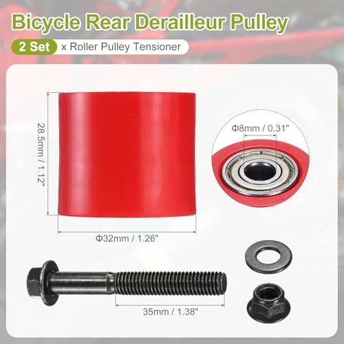 PATIKIL 8mm Roller Pulley Tensioner, 2Pcs Chain Roller Pulley Tensioner Mini Bike Parts Nylon Cylinder Type Guide Wheel Chain Guide Slider Set for Mini Motorcycle Dirt Bike, Red - color: Red