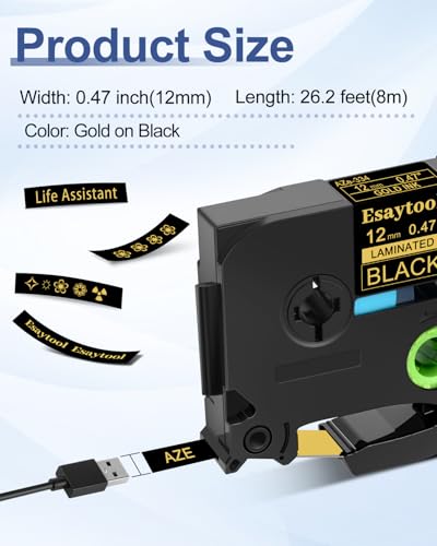 5 Pack Compatible with P-Touch TZe-334 AZE-334 TZ-334 Gold on Black 12mm 0.47'' Laminated Label Tape Replacement for Ptouch PT-H100 PT-D200 D210 D400 PT-P700 PT-1000 PT-2030 Label Maker - color: Gold on Black, size: 12mm