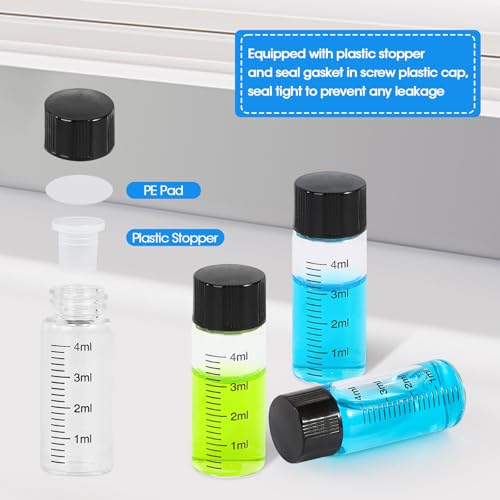 50PCS 4ml Clear Glass Graduated Vials with Screw Caps & Plastic Stoppers - color: CLEAR, size: 4ml