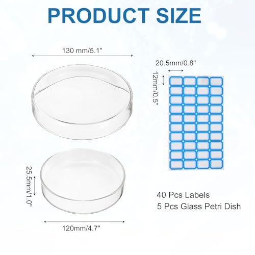 PATIKIL 5Pcs Glass Petri Dish w/Lid, 120mm H Autoclavable Culture Dishes - size: 120 mm
