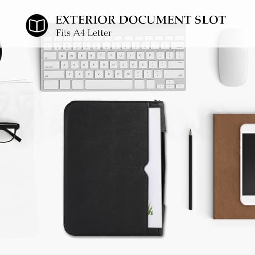 ProCase Portfolio Business Padfolio Folder with Handle and Zipper -Allblack - color: Allblack