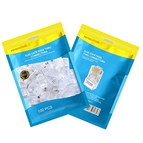 RJ45 Cat6 Cat5 Connectors Ends Gold Plated 8P8C Ethernet Pass Through Plug (100Pack)