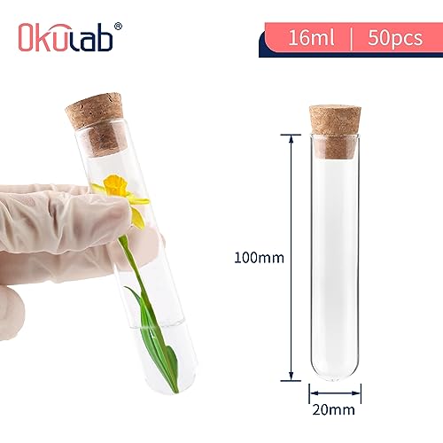 Glass Test Tubes Bulk 50pcs,16ml 20x100mm Test Tube with Cap and Brush, Glass Test Tube for Scientific Plants,TTGS01A50 - style: 50pcs of 20x100mm(16ml)