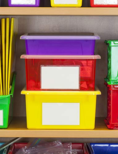 Storex Letter Size Flat Storage Tray – Organizer Bin with Non-Snap Lid for Classroom, Office and Home, Violet, 5-Pack (62540U05C)