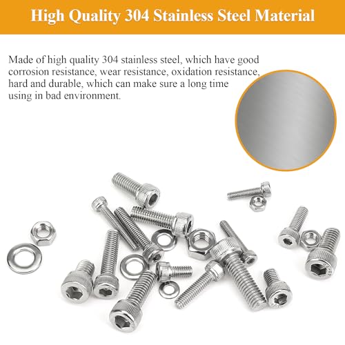 815 Pieces M3 M4 M5 M6 Hex Socket Head Cap Screws Nuts Washers Assortment Kit, Metric Screw Assortment with Hex Wrenches, 304 Stainless Steel, Fully Threaded - size: M3M4M5M6 (815 Pieces), style: Socket Head