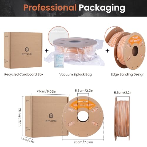 ERYONE Matte Rock Rainbow 3D Printer PLA Filament 1.75 +/-0.03mm, Matte Multicolor Filament PLA 1KG(2.2LBS) Spool, 30-500mm/s High Speed Printing Twist Rainbow PLA, Maple Amber - color: Matte Rock Maple Amber, size: 1KG