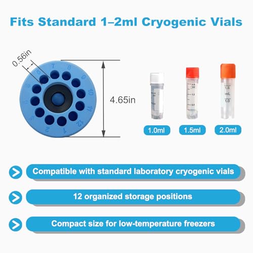 -1℃(-33.8℉) Cooling Container for 12×2ml Vials, Alcohol-Free Foam Box with Solid Core, Reusable Storage Holder for Low Temperature Freezers