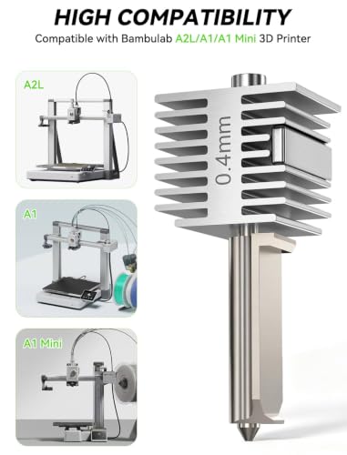 Mviioe V2.0 Upgrade A1 Hotend Kit Compatible with Bambu Lab A1 A1 Mini A2L, 0.4mm Hardened Steel Nozzle, 2 PCS - size: 2 PCS