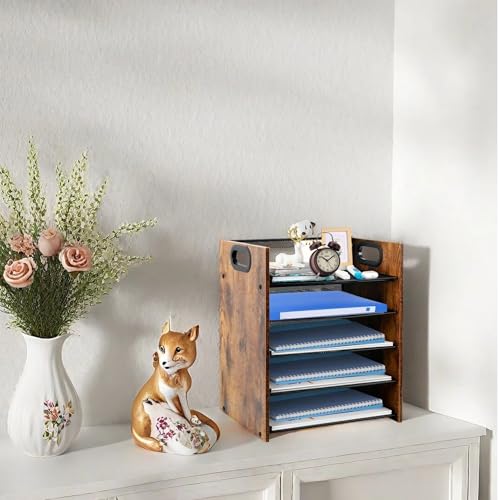 Desk Organizer - 5-Tier Desktop File Organizer, Wooden Paper Tray Organizer, Office Desk Organzier and Accessories for Papers, Mail, Notebooks, Stationery - size: 5 Tier