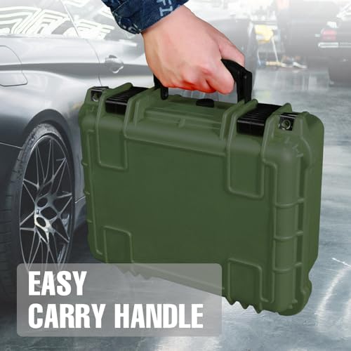 Jack Boss 14x 11.5x 6.5 Inch Hard Case, Portable Weather Waterproof Protective Camera Case with Customizable Foam, Fit Use of Drones, Camera, Equipments, Green - color: Green, size: 13.6x11.4x6 in