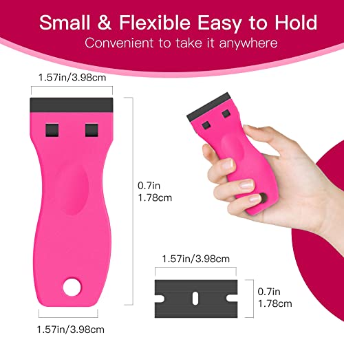 DEKEones Plastic Razor Blade Scraper, 2 Pack Razor Scraper with 100 Pcs Razor Blades for Removing Glue, Sticker, Decals, Tint from Car Window and Glass(Pink) - color: Pink-2pcs
